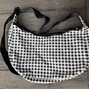 EUC BAGGU Medium Black and White Gingham Crescent Bag